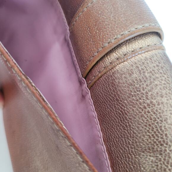 Coach Wallet All Leather Envelope 8x4 Large Buckle Gold Pink Metallic Clutch - Picture 6 of 9